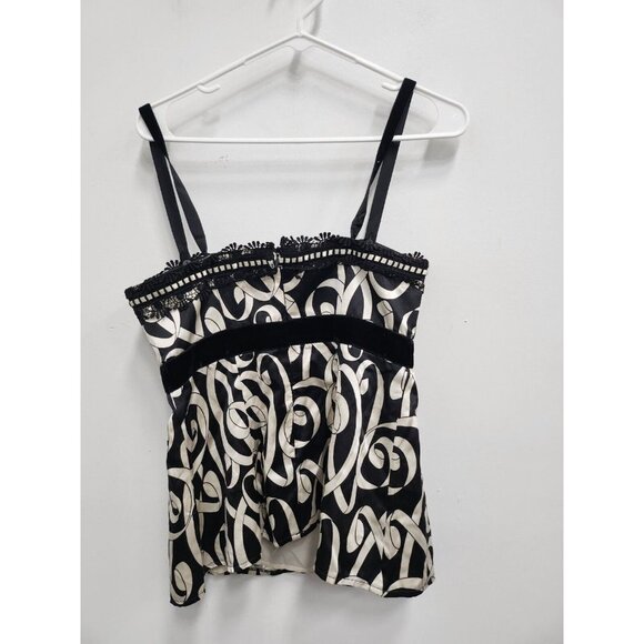 Nanette Lepore Womens Sleeveless Bustier Top Sz 8 Black Ivory Silk Blend Printed - Picture 6 of 9